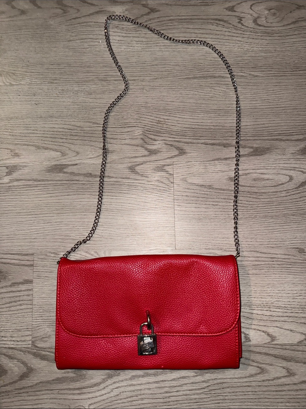 Red Crossbody Bag with Chain Strap